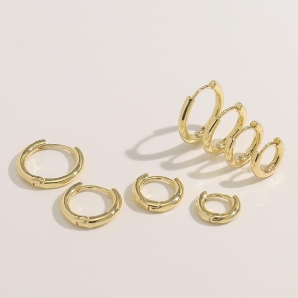 Set of Small Gold Hoop Huggie Earrings in 14K Gold Plated Brass for Sensitive Ea - Picture 4 of 6